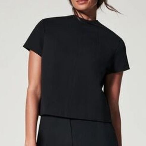 Spanx The Perfect Funnel Crew Top Black Back Zip Women's Medium - Picture 1 of 9